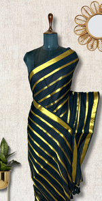 Load image into Gallery viewer, Handwoven Cotton Saree -  Black Pearl + Shimmer Gold
