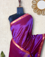Load image into Gallery viewer, Handwoven Mangalgiri Silk Cotton Saree - Red Violet + Gold
