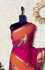 Load image into Gallery viewer, Kanchi Cotton Saree - Blush Pink + Flamingo Orange
