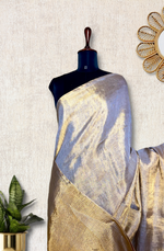 Load image into Gallery viewer, Handwoven Metallic Linen Tissue Saree - Gray Gold
