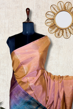 Load image into Gallery viewer, Handwoven Art Silk Saree - Vivid Apricot +  Eastern Blue
