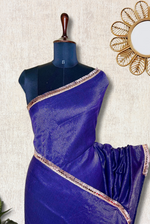Load image into Gallery viewer, Handwoven Cotton Saree - Persian Blue + Gold
