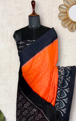 Load image into Gallery viewer, Handwoven Pochampally Cotton Saree - Orange + Black
