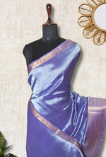 Load image into Gallery viewer, Handwoven Mangalgiri Silk Cotton Saree - Cold Blue + Gold
