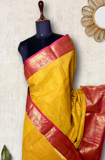 Load image into Gallery viewer, Kanchi Cotton Saree -  Fuel Yellow Gold + Mandy Pink
