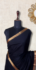 Load image into Gallery viewer, Handwoven Mangalgiri Cotton Saree -  Black + Gold
