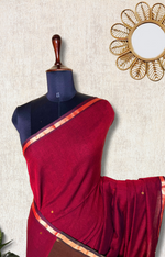 Load image into Gallery viewer, Handwoven Cotton Saree -  Persian Maroon + Gold
