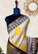 Load image into Gallery viewer, Handblock Printed Silk Cotton Saree -  Vista Cream + Corn Yellow
