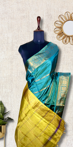 Load image into Gallery viewer, Handwoven Art Silk Saree -  Eastern Blue +  Earls Green
