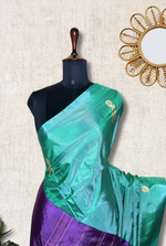 Load image into Gallery viewer, Handwoven Art Silk Saree -  Turquoise Blue + Royal Purple
