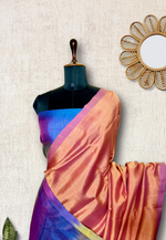 Load image into Gallery viewer, Handwoven Silk Cotton Saree - Apricot Orange + Bay Blue
