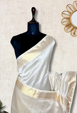 Load image into Gallery viewer, Handwoven Silk Cotton Saree - Soft Cream + Gold
