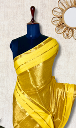 Load image into Gallery viewer, Handwoven Cotton Saree - Sunflower Yellow+ Shimmer Gold
