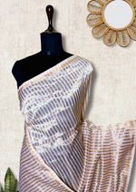 Load image into Gallery viewer, Handwoven Maheshwari Silk Cotton Saree - Ice White + Gold
