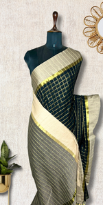 Load image into Gallery viewer, Handwoven Cotton Saree -  Charcoal  Black + Gold
