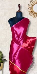 Load image into Gallery viewer, Handwoven Cotton Tissue Saree - Magenta Red+ Persian Rose
