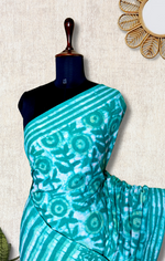 Load image into Gallery viewer, Handblock Printed Cotton Saree -  Fountain Green  + Swiss White
