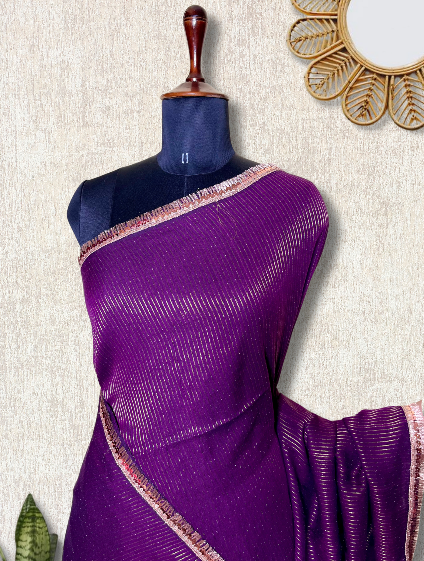 Handwoven Cotton Saree - Electric Violet + Gold