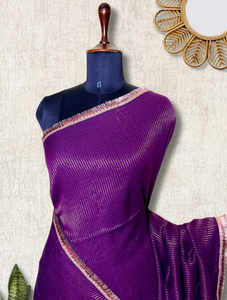 Handwoven Cotton Saree - Electric Violet + Gold