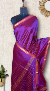 Handwoven Mangalgiri Silk Cotton Saree - Red Violet + Gold