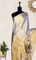 Load image into Gallery viewer, Handwoven Metallic Linen Tissue Saree - Gray Gold
