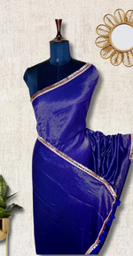 Load image into Gallery viewer, Handwoven Cotton Saree - Persian Blue + Gold
