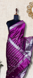 Handwoven Mangalgiri Silk Cotton Saree - Eggplant Violet+ Silver