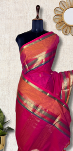 Load image into Gallery viewer, Kanchi Cotton Saree - Blush Pink + Flamingo Orange
