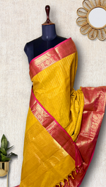 Load image into Gallery viewer, Kanchi Cotton Saree -  Fuel Yellow Gold + Mandy Pink
