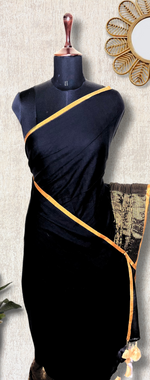 Load image into Gallery viewer, Handwoven Cotton Saree -  Charcoal Black + Gold
