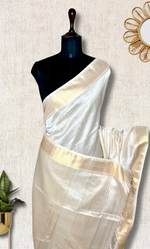 Load image into Gallery viewer, Handwoven Silk Cotton Saree - Soft Cream + Gold
