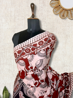 Load image into Gallery viewer, Handcrafted Kalamkari Cotton Saree - Persian Maroon + Soft Cream
