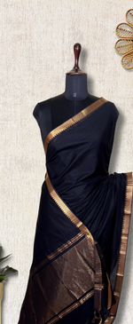 Load image into Gallery viewer, Handwoven Mangalgiri Cotton Saree -  Black + Gold
