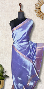 Load image into Gallery viewer, Handwoven Mangalgiri Silk Cotton Saree - Cold Blue + Gold
