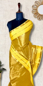 Load image into Gallery viewer, Handwoven Cotton Saree - Sunflower Yellow+ Shimmer Gold
