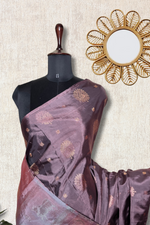 Load image into Gallery viewer, Handwoven Art Silk Saree - Congo Brown +  Rose Bud Cherry
