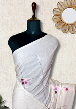 Load image into Gallery viewer, Handwoven Cotton Saree - Vista White + MegentaFlush
