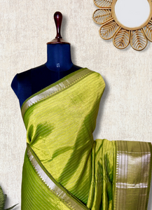 Handwoven Silk Cotton Saree - Lime Green + Silver