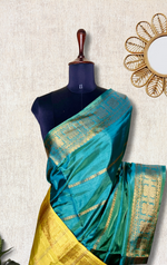 Load image into Gallery viewer, Handwoven Art Silk Saree -  Eastern Blue +  Earls Green
