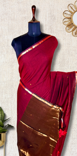 Load image into Gallery viewer, Handwoven Cotton Saree -  Persian Maroon + Gold
