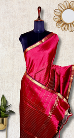 Load image into Gallery viewer, Handwoven Mangalgiri Silk Cotton Saree - Brick Red + Gold
