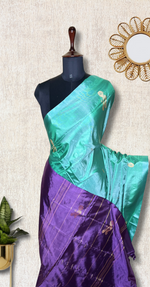 Load image into Gallery viewer, Handwoven Art Silk Saree -  Turquoise Blue + Royal Purple
