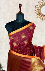 Load image into Gallery viewer, Kanchi Cotton Saree - Livid Brown + Fire Yellow
