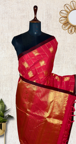 Load image into Gallery viewer, Kanchi Cotton Saree - Curies Red + Congo Brown
