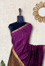 Load image into Gallery viewer, Handwoven Linen Saree - Cosmic Violet + Golden Zari
