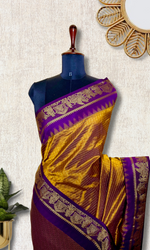 Load image into Gallery viewer, Silk Cotton Saree - Marigold + Violet Eggplant
