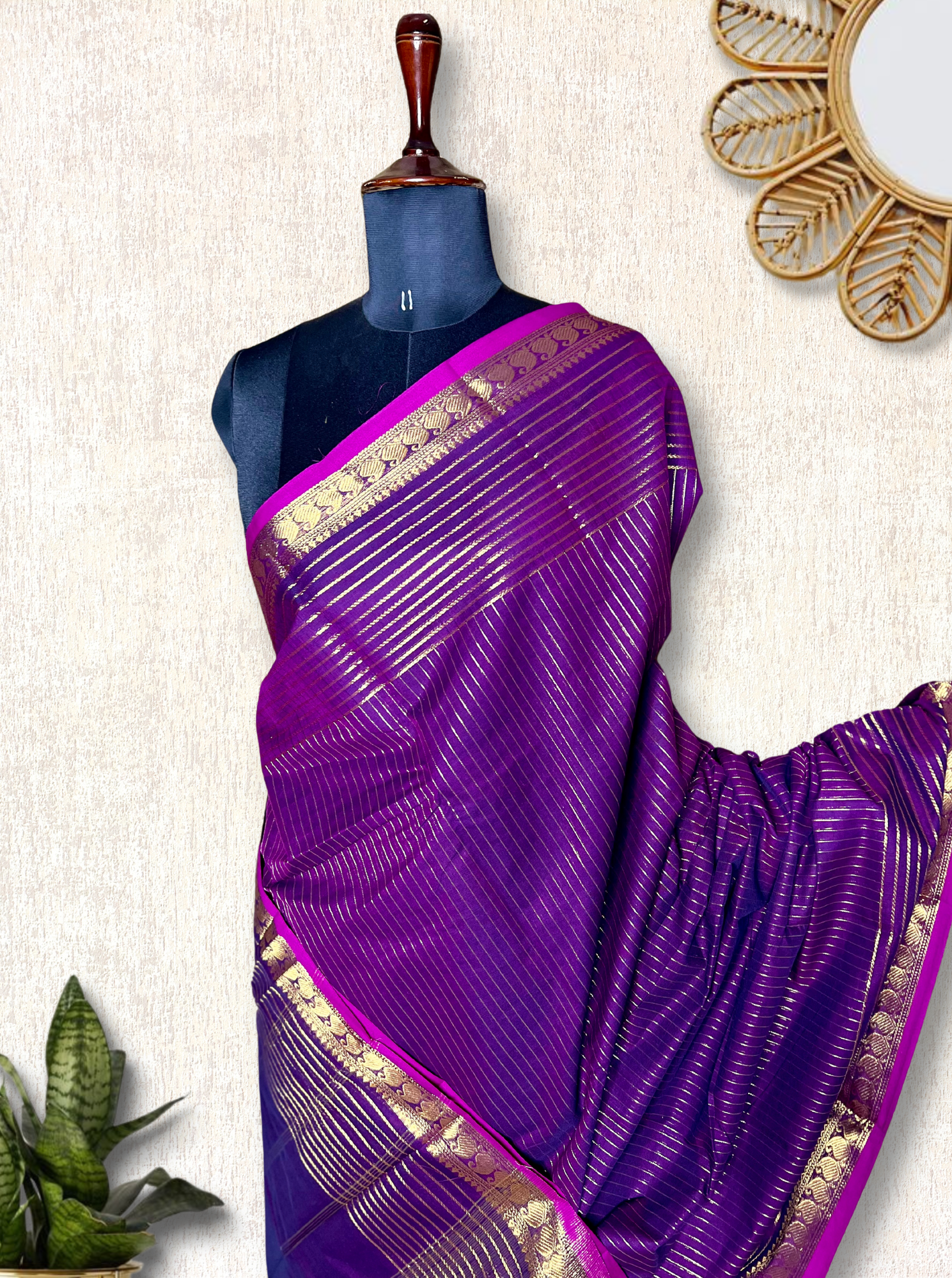 Chettinad Cotton Saree - Grape Violet + Magenta