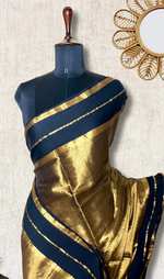 Load image into Gallery viewer, Handwoven Cotton Saree - Pearl Black + Shimmer Gold

