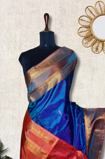 Load image into Gallery viewer, Handwoven Art Silk Saree -  Curious Blue + Persian Red
