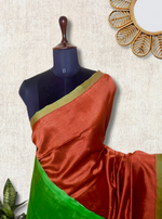 Load image into Gallery viewer, Handwoven Silk Cotton Saree - Thunderbird Brown + Forest Green
